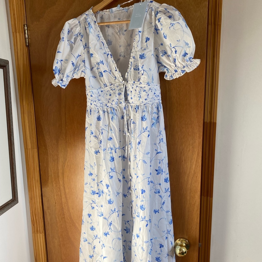 Hill House Home Sabrina Dress, white with blue botanicals